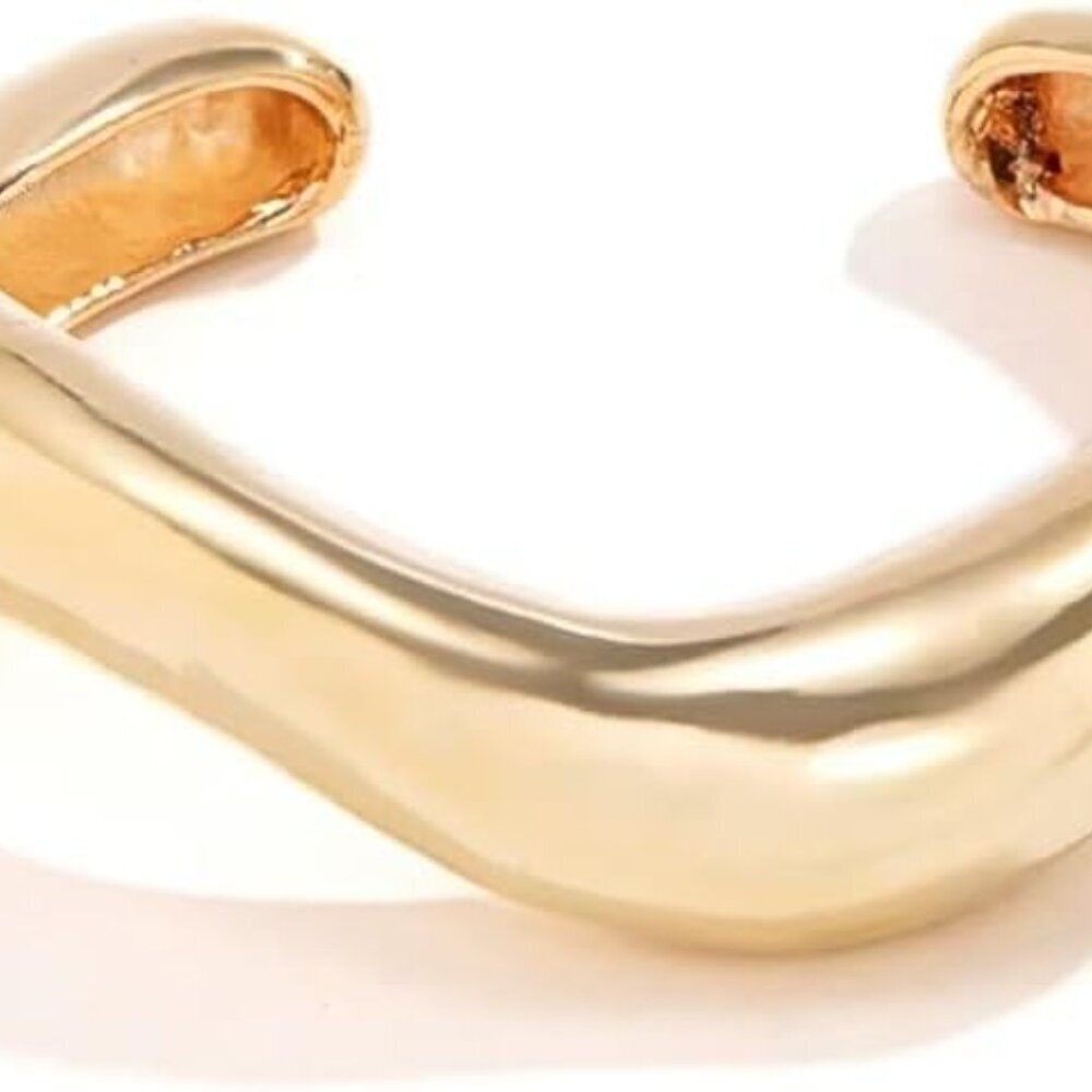 Gold Chunky Wide Open Cuff Bracelet for Women, Irregular Design, Adjustable Gold